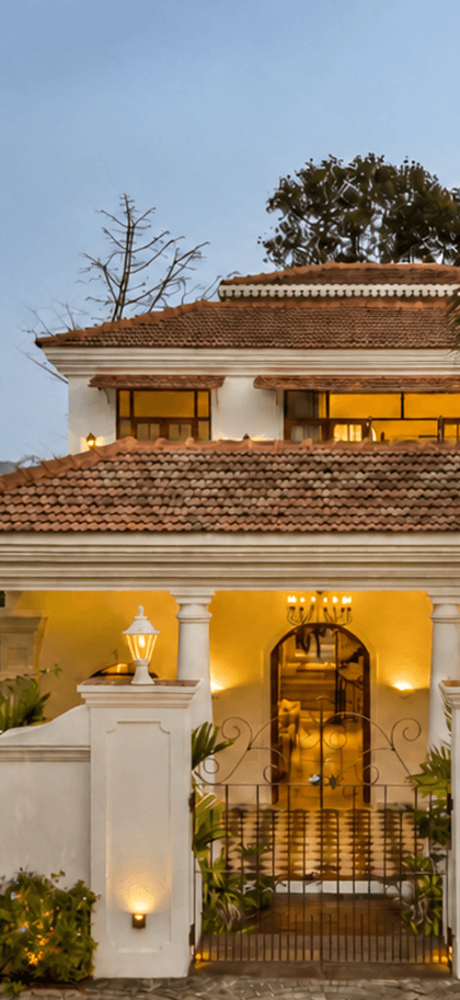 Restored exterior of Villa Perola heritage home in Goa