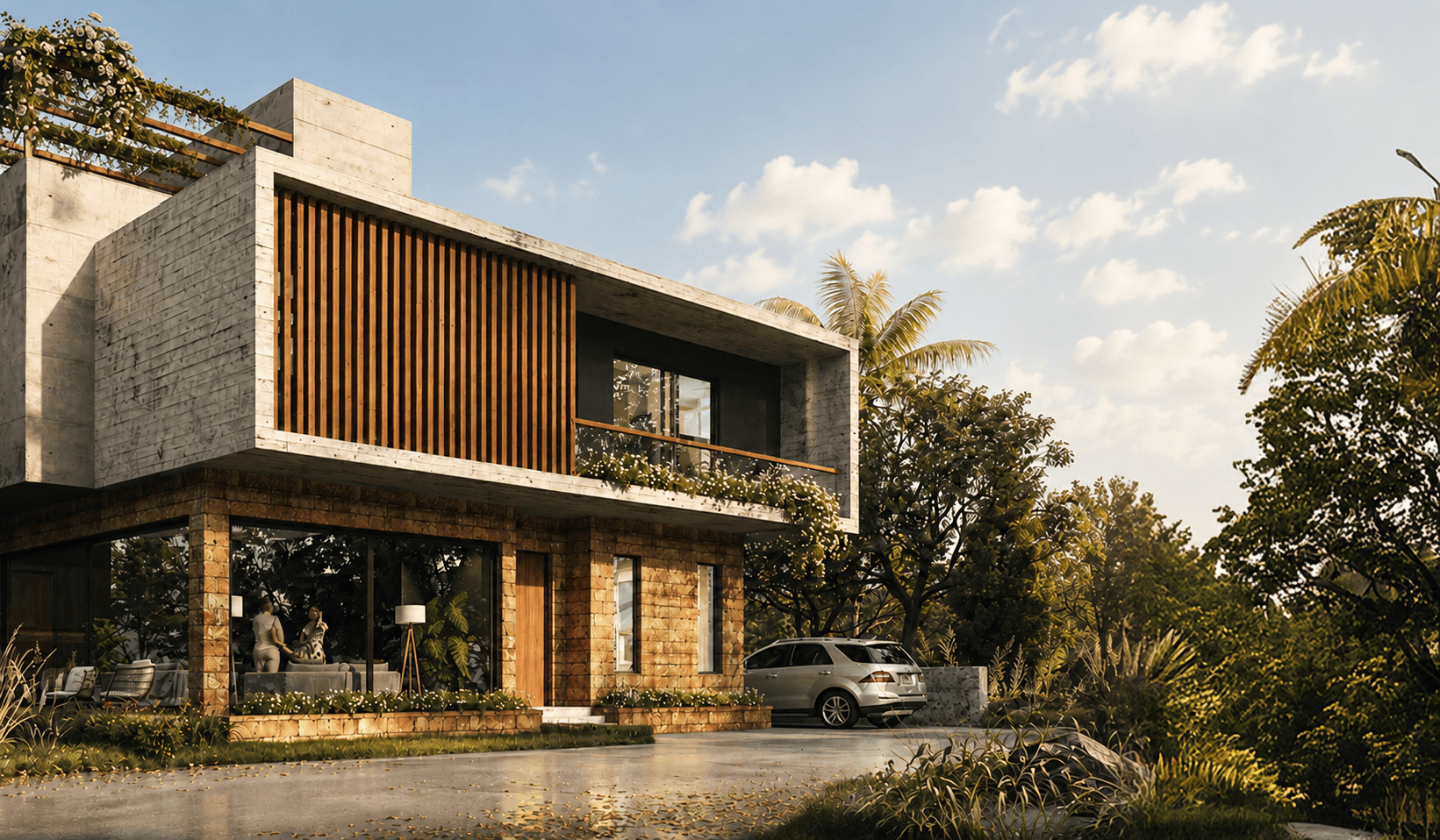 Contemporary facade and tropical landscaping at Zen Villa II