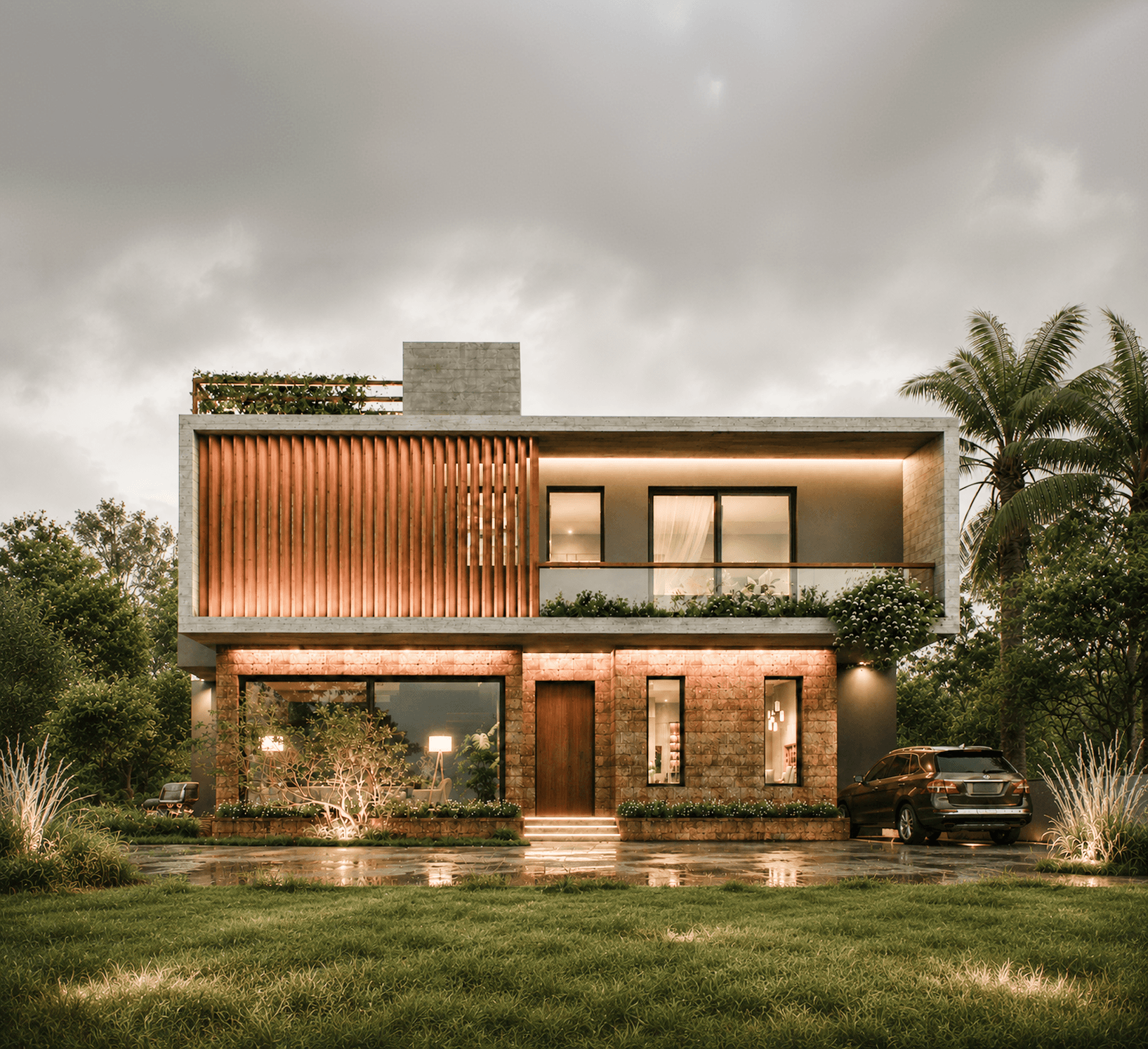 Zen Villa II contemporary tropical facade in Assagao, Goa