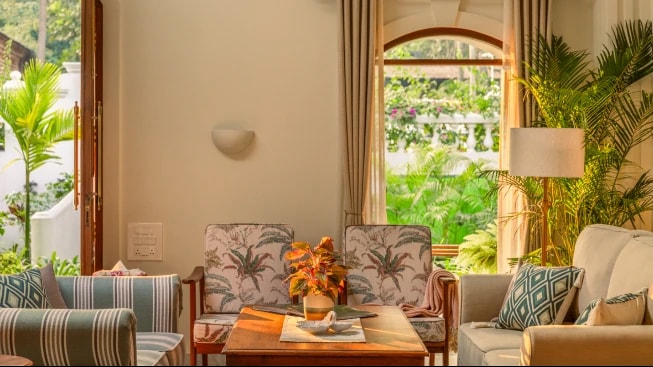 Villa Perola living space framed by its tropical garden