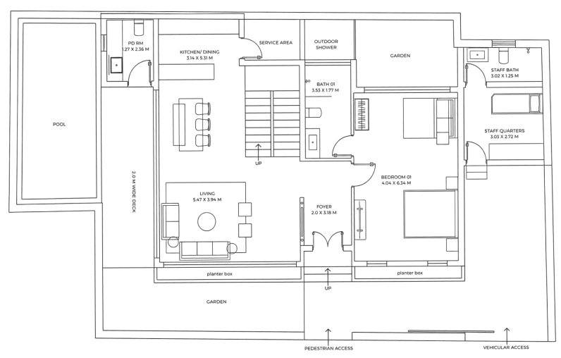 Ground floor plan for Zen Villas-2 Villa 01