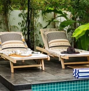 Clean architectural lines and tropical planting at Zen Villa I