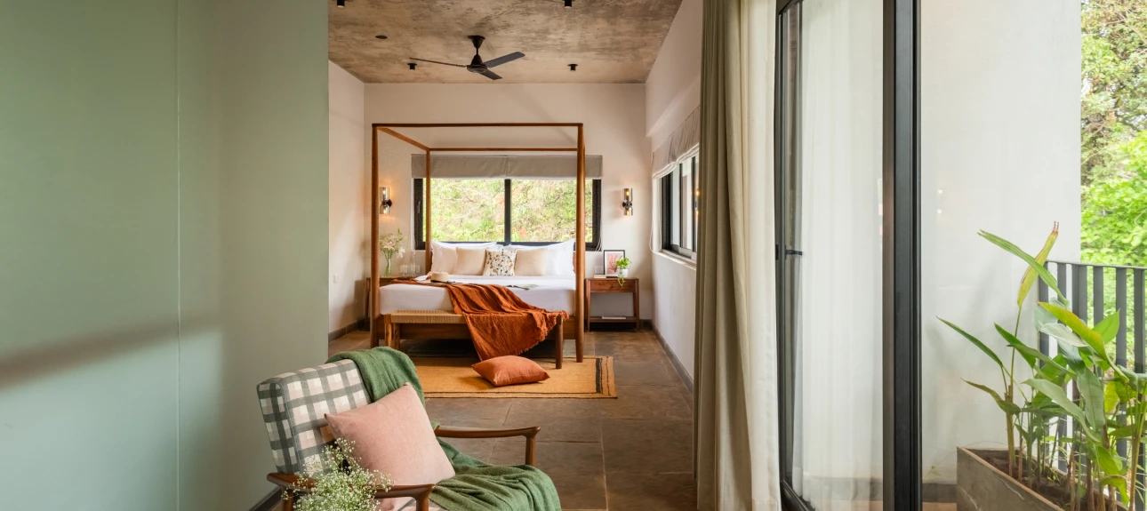 Natural material palette for Zen Villa I in Assagao